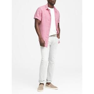 Banana Republic Camden Fit Linen Button Down Shirt‎ Men’s XXL Red Short Sleeve